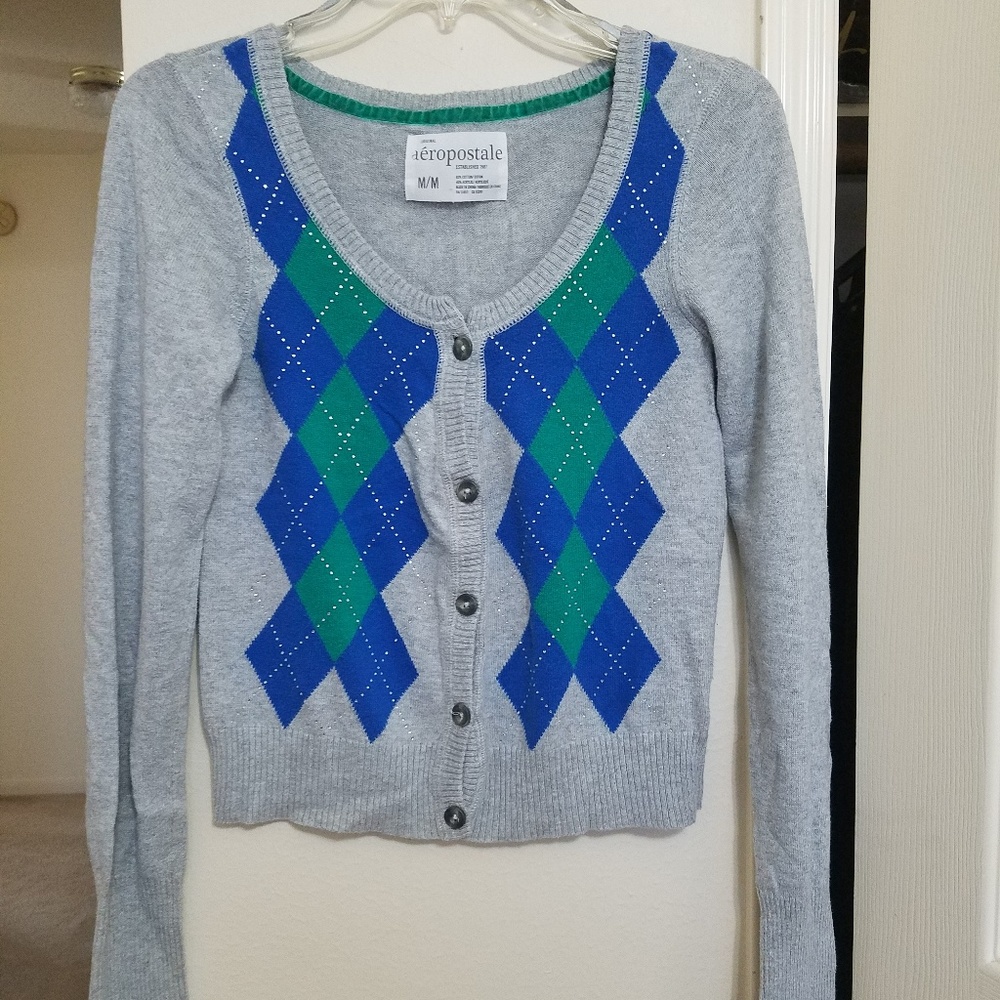 Aeropostale Gray Checked Pattern Sweater